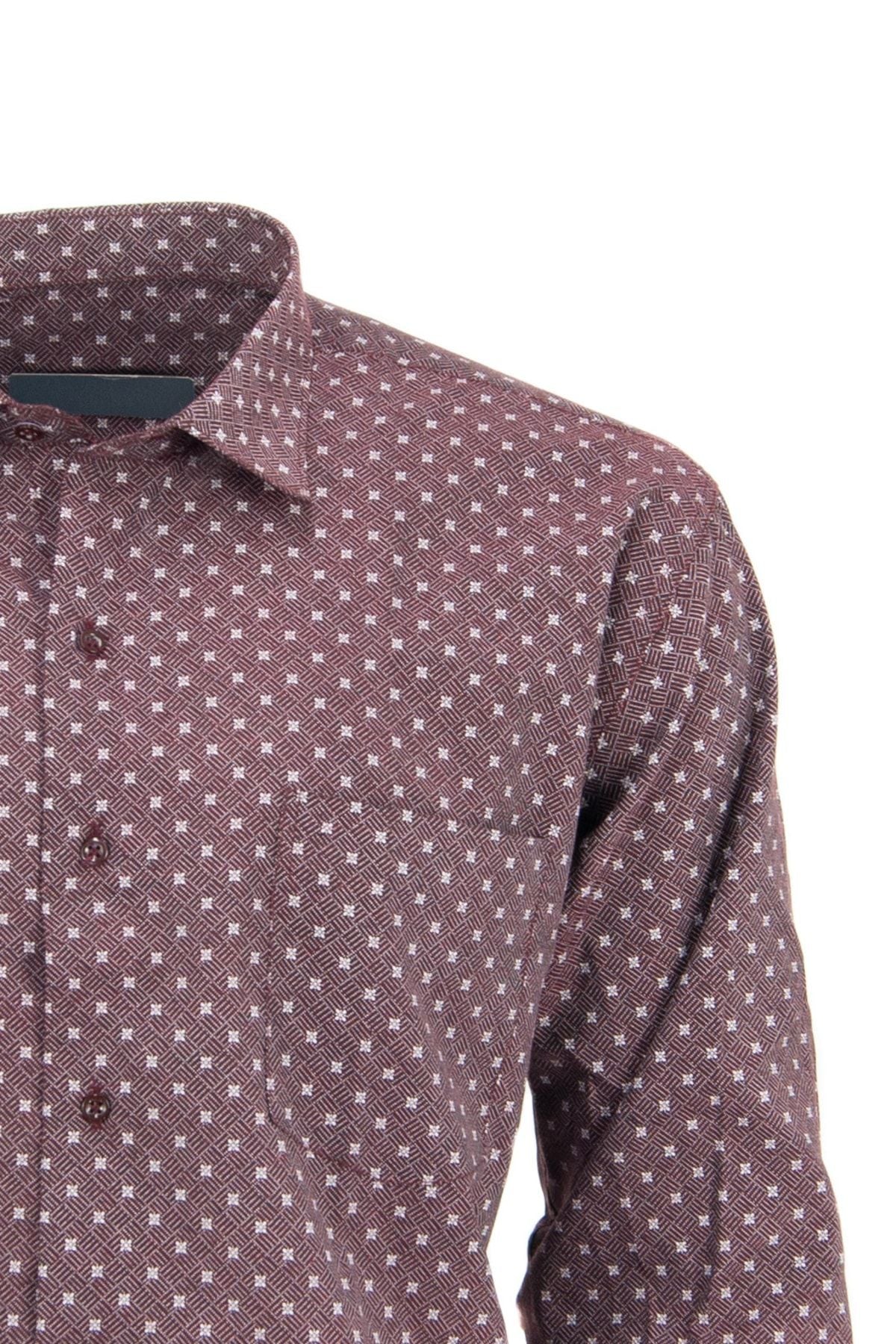 Erkek Baskılı Desen Uzun Kollu Normal Kesim Tek Cepli Pamuklu Kumaş Gömlek